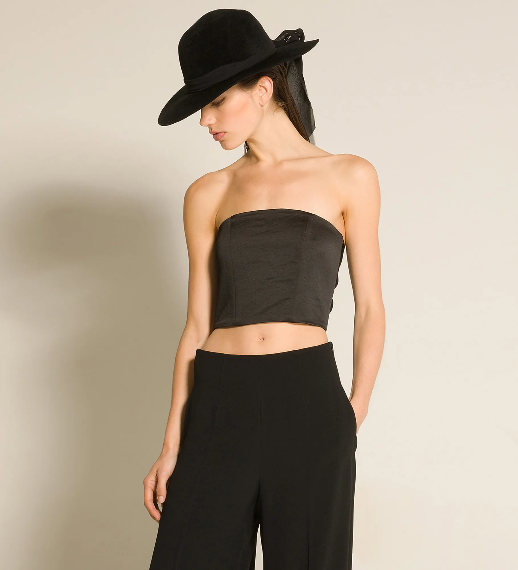 Outlet forte_forte il bustier con fusciacca in contemporary duchesse nero