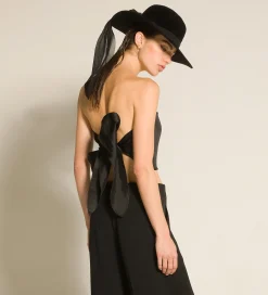 Outlet forte_forte il bustier con fusciacca in contemporary duchesse nero