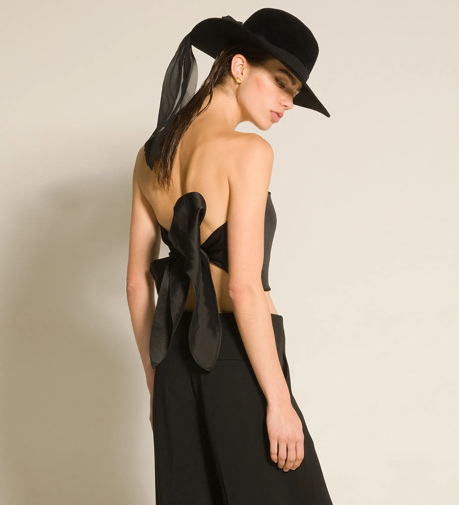 Outlet forte_forte il bustier con fusciacca in contemporary duchesse nero