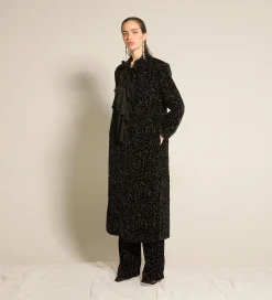 New forte_forte il cappotto in velluto pois glitter trapuntato nero