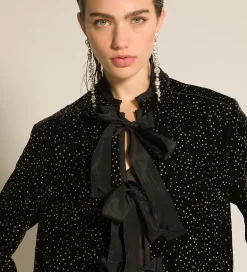 New forte_forte il cappotto in velluto pois glitter trapuntato nero