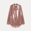 New forte_forte la camicia con fiocco in georgette laminata rose