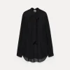 Outlet forte_forte la camicia con fiocco in georgette di seta nero