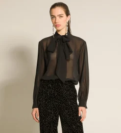 Outlet forte_forte la camicia con fiocco in georgette di seta nero
