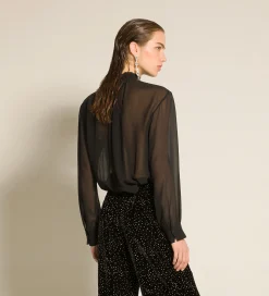 Outlet forte_forte la camicia con fiocco in georgette di seta nero