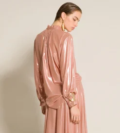 New forte_forte la camicia con fiocco in georgette laminata rose