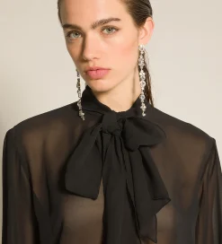 Outlet forte_forte la camicia con fiocco in georgette di seta nero