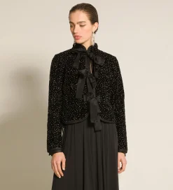 Sale forte_forte la giacca in velluto pois glitter trapuntato nero