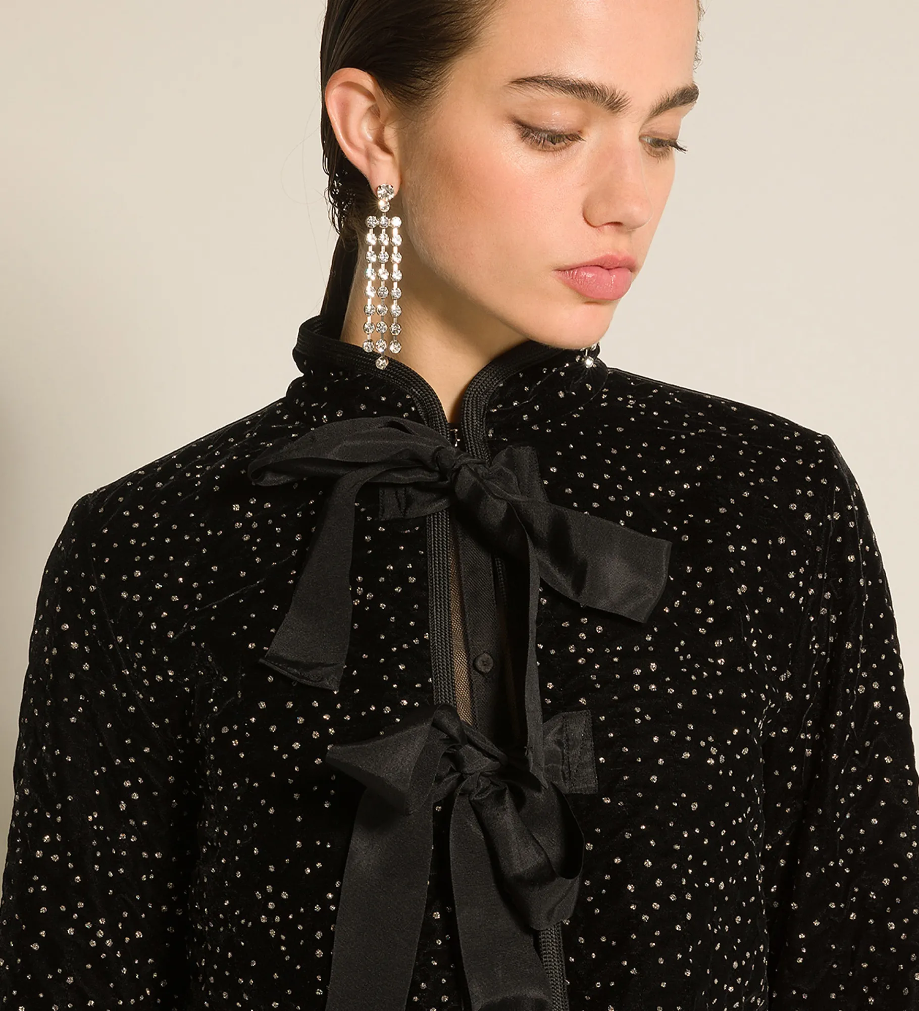 Sale forte_forte la giacca in velluto pois glitter trapuntato nero