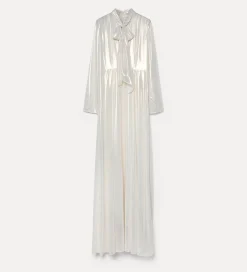 Sale forte_forte l’abito con fiocco in georgette laminata light gold