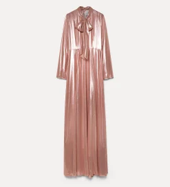 Sale forte_forte l’abito con fiocco in georgette laminata rose