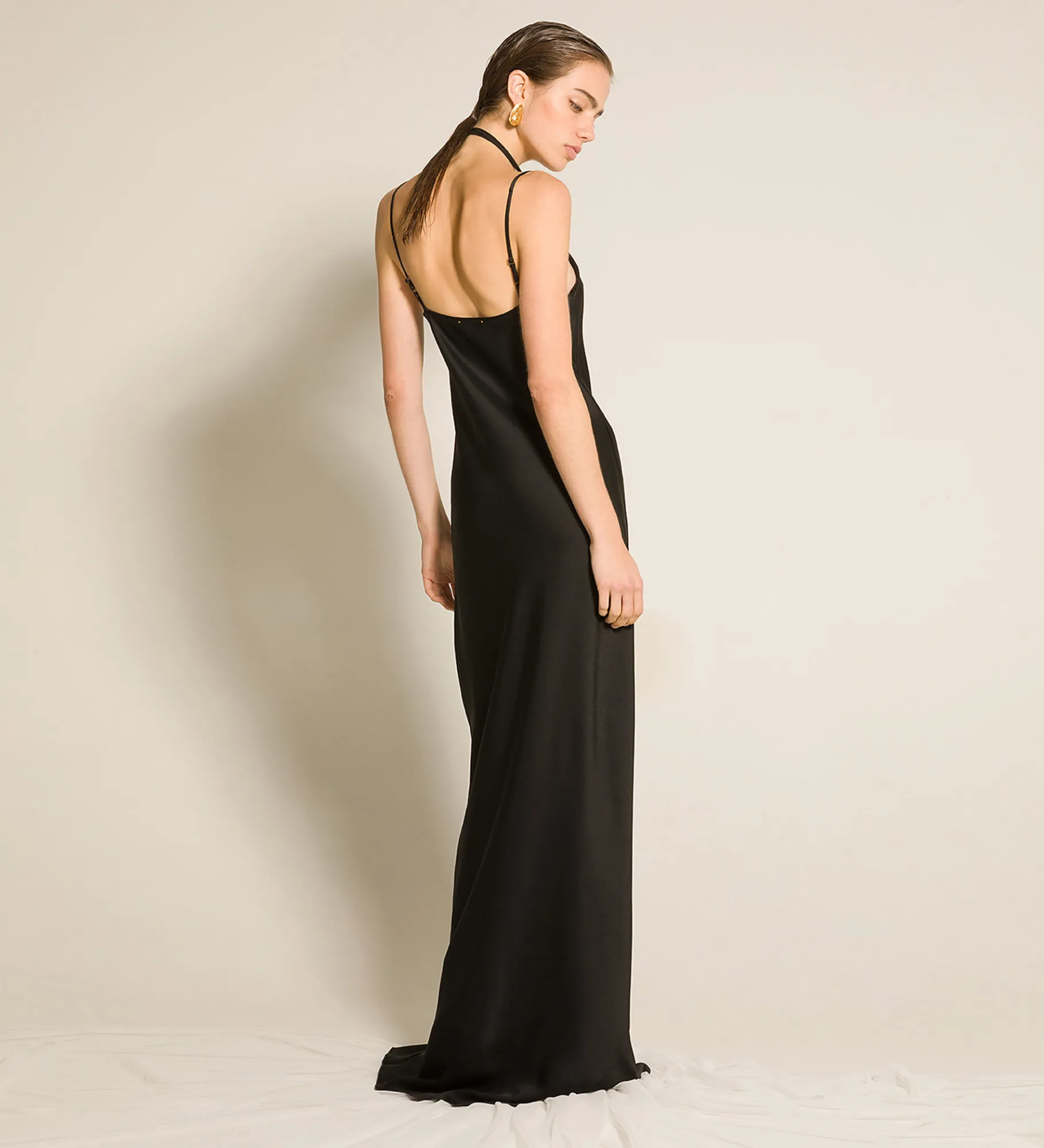 Hot forte_forte lo slip dress in raso enver satin nero