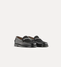 Outlet forte_forte mocassino in vitello e cavallino con strass nero