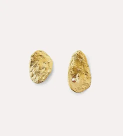Hot forte_forte orecchini scultura asimmetrici con cristallo placcati oro 18k oro