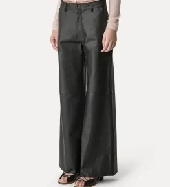 New forte_forte pantalone a gamba larga in nappa nera abisso