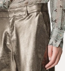 Fashion forte_forte pantalone a gamba larga in suede nido d'ape gun metal