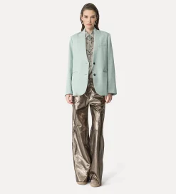 Fashion forte_forte pantalone a gamba larga in suede nido d'ape gun metal