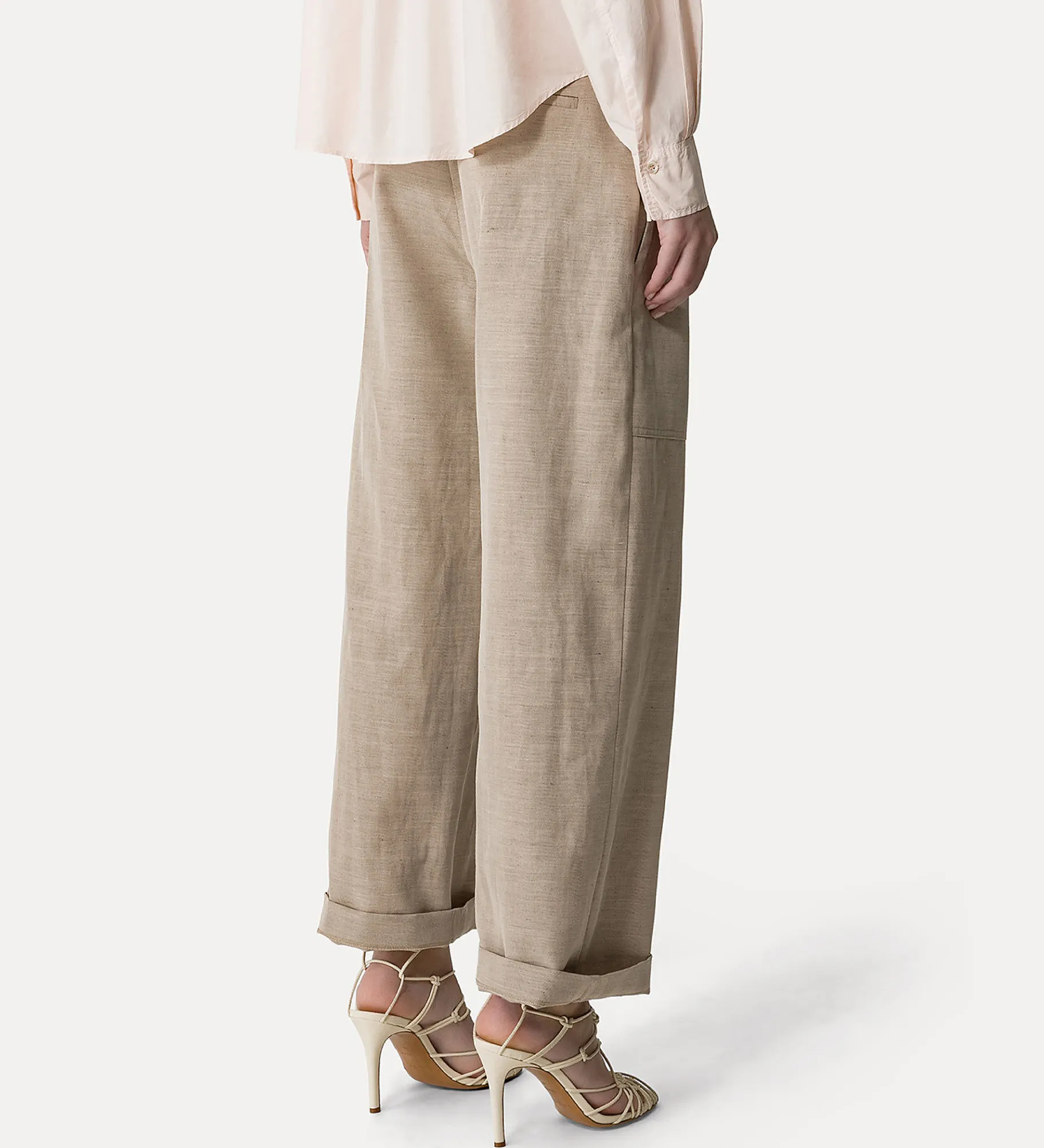 Outlet forte_forte pantalone cargo in misto lino sabbia dune