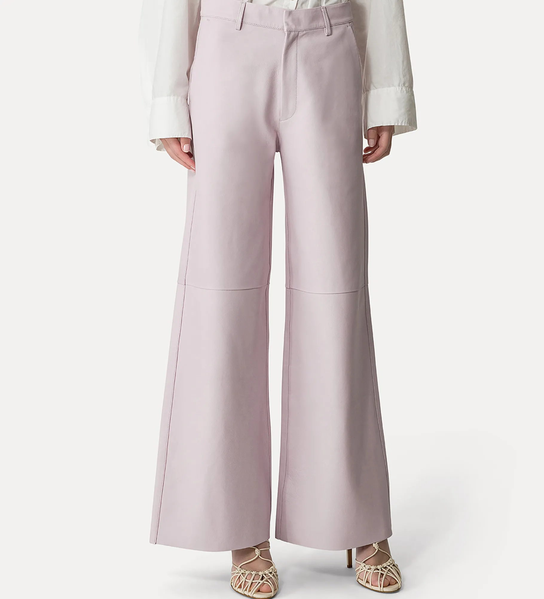 Outlet forte_forte pantalone gamba larga in nappa oyster