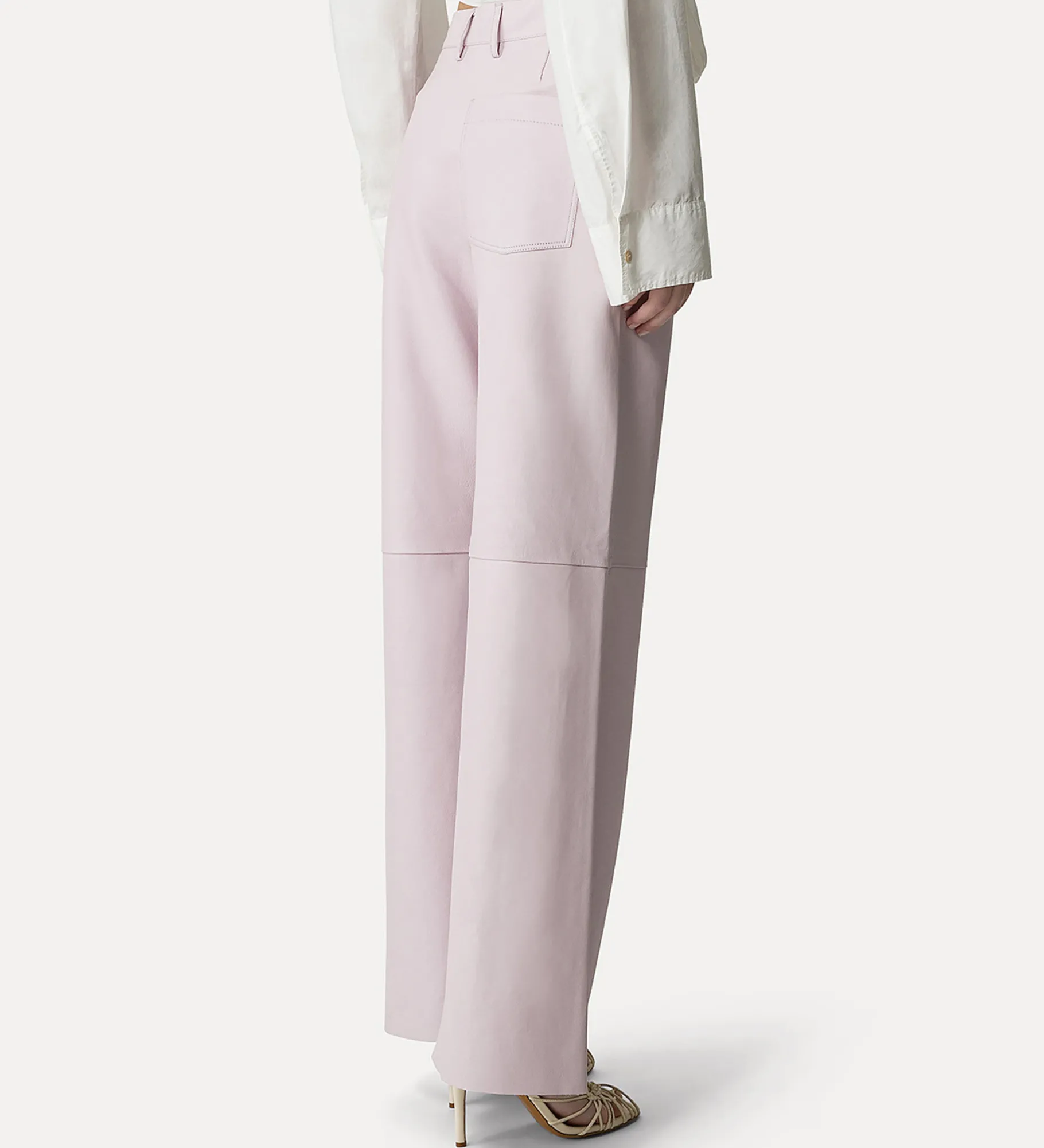Outlet forte_forte pantalone gamba larga in nappa oyster