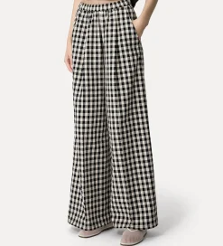 Fashion forte_forte pantalone palazzo in vichy di cotone abisso