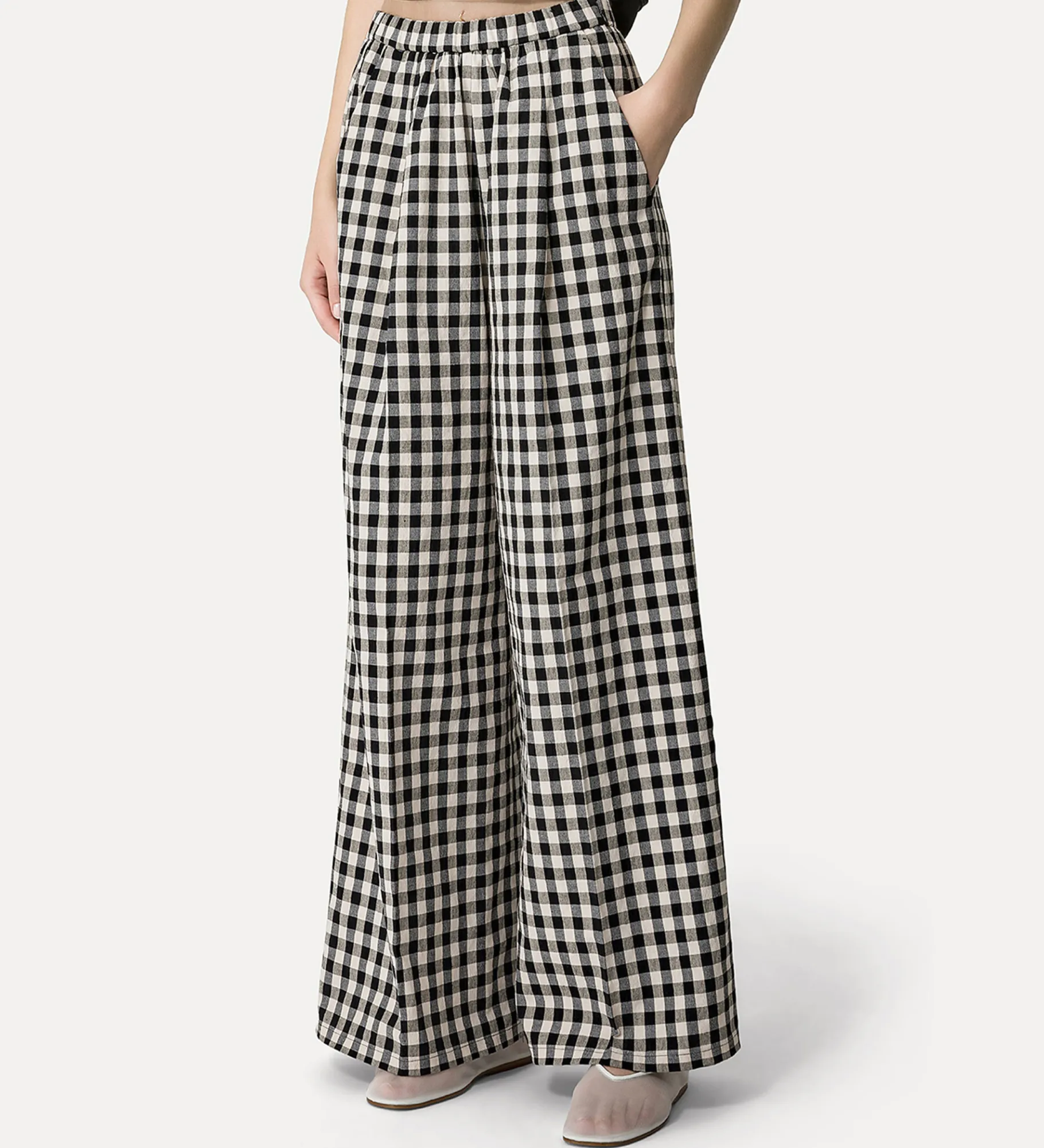 Fashion forte_forte pantalone palazzo in vichy di cotone abisso
