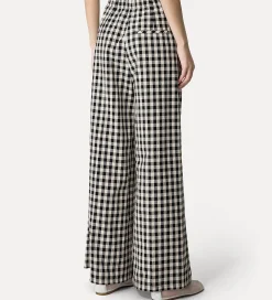 Fashion forte_forte pantalone palazzo in vichy di cotone abisso