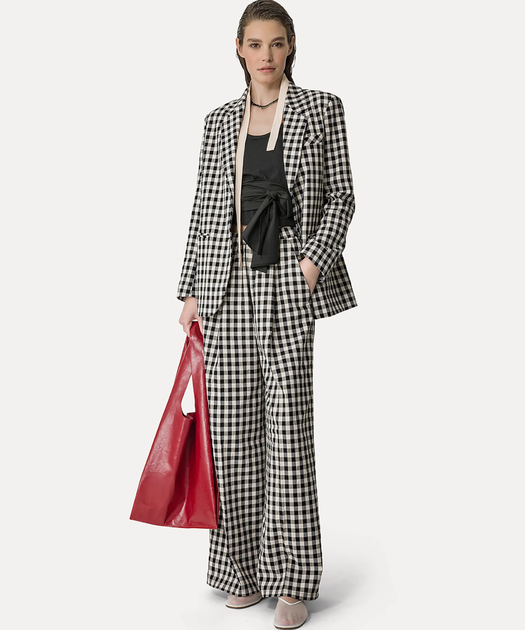 Fashion forte_forte pantalone palazzo in vichy di cotone abisso