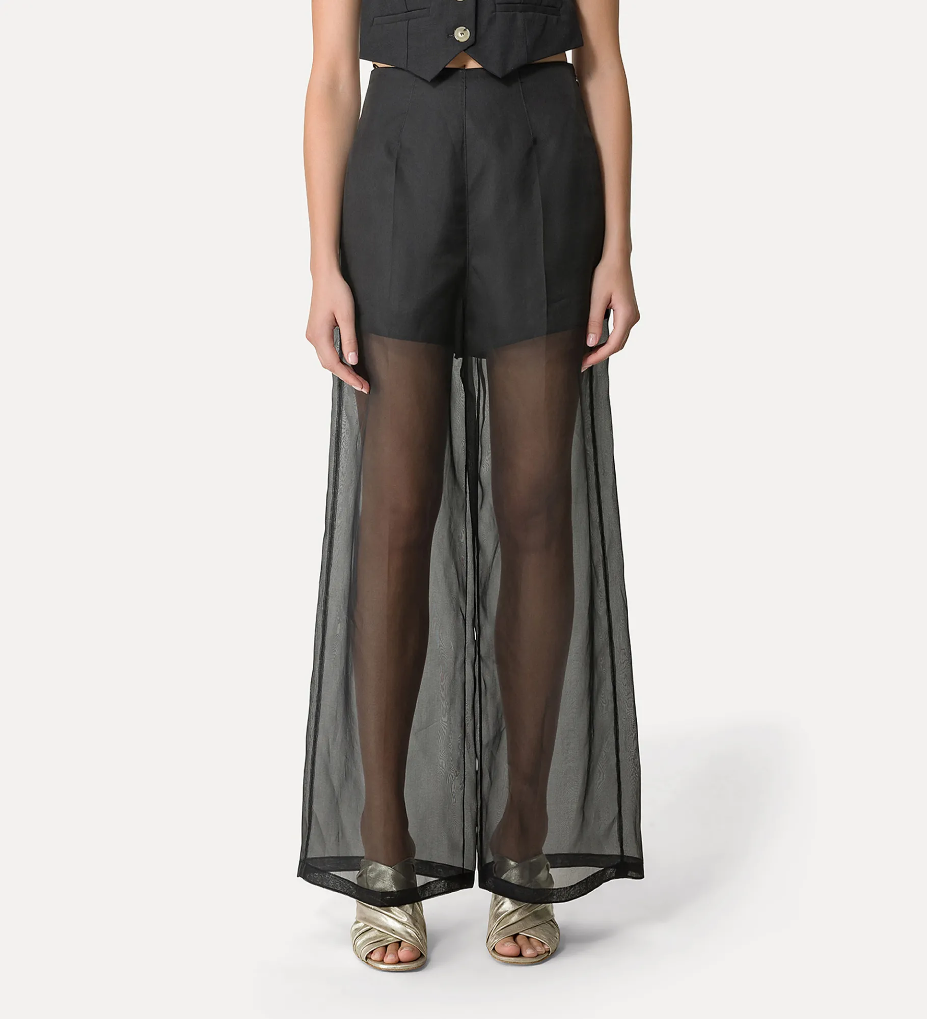 Outlet forte_forte pantalone wide leg in organza di seta noir