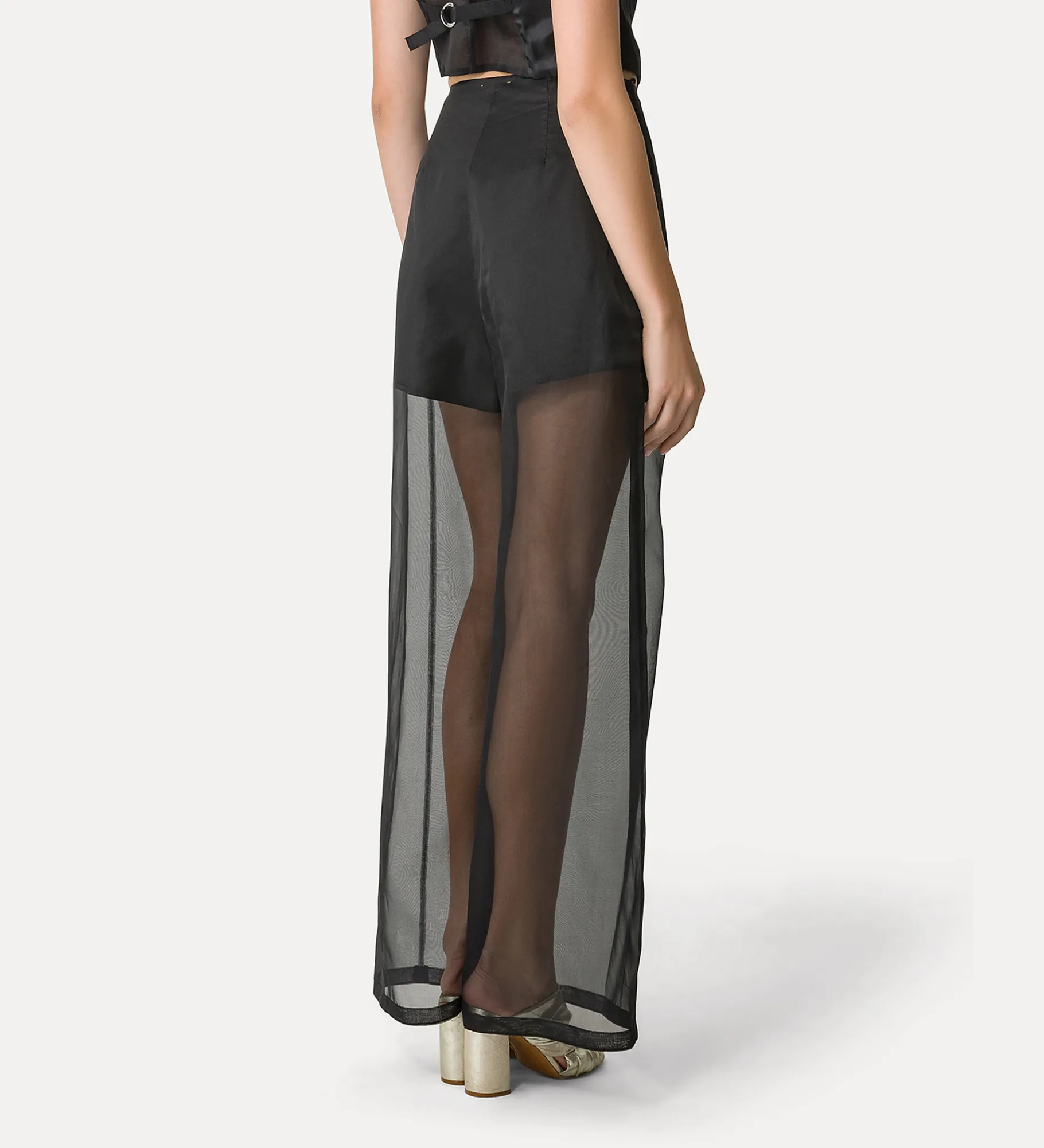 Outlet forte_forte pantalone wide leg in organza di seta noir