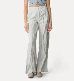 New forte_forte pantaloni flared in cotone crinckle madreperla