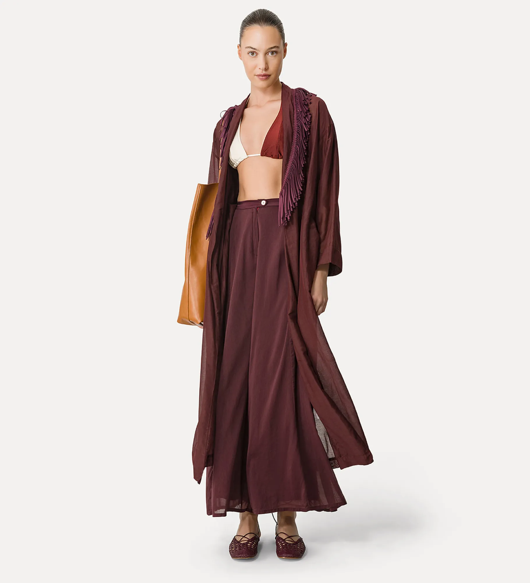 Fashion forte_forte pantaloni flared in voile di cotone e seta black orchid