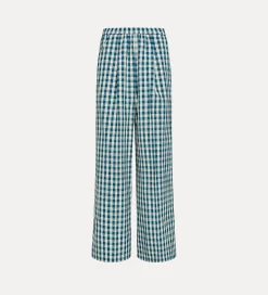 New forte_forte pantaloni palazzo in vichy pavone peacock