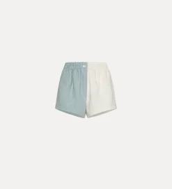 Outlet forte_forte short in lino donna color block acqua