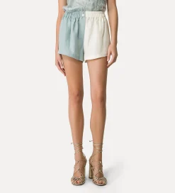 Outlet forte_forte short in lino donna color block acqua