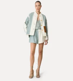 Outlet forte_forte short in lino donna color block acqua