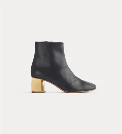 Clearance forte_forte stivaletto chic in nappa con tacco dorato nero