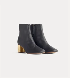 Clearance forte_forte stivaletto chic in nappa con tacco dorato nero