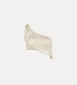 Discount forte_forte top monospalla in jersey con frange orchidea