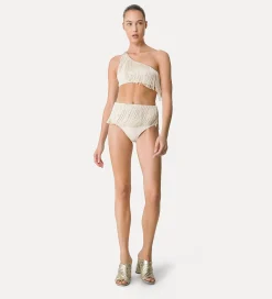 Discount forte_forte top monospalla in jersey con frange orchidea
