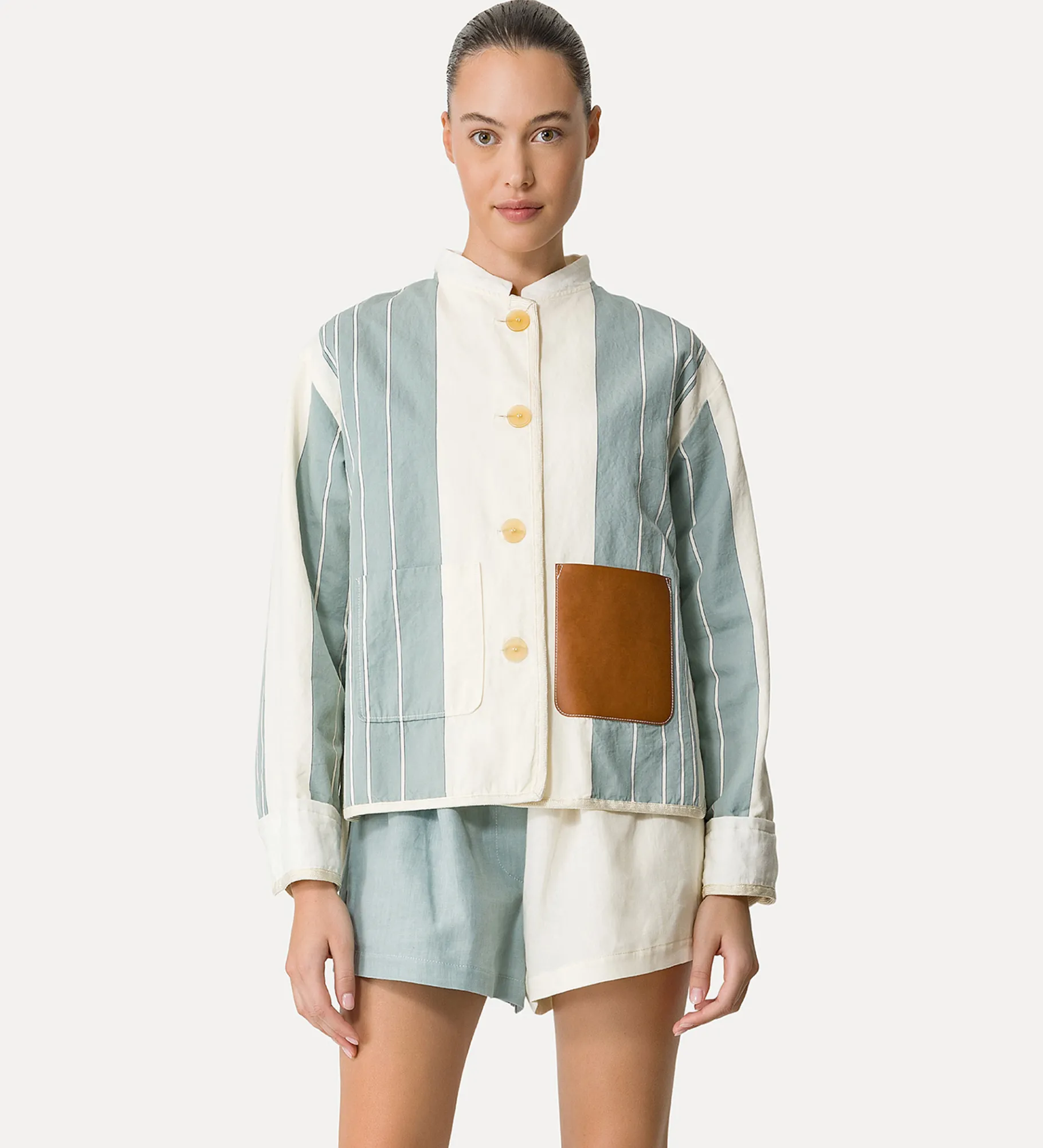 Online forte_forte work jacket in cotone e lino acqua